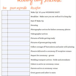 Out Of This World Printable Wedding Itinerary Template Checklist Collected Sample Day Schedule