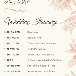 Matchless Wedding Reception Itinerary Template Printable Peach Illustrated