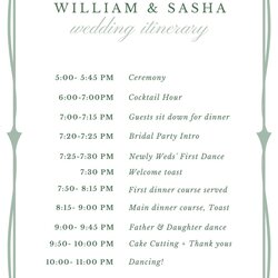 Super Wedding Agenda Templates Green Fancy Itinerary
