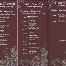 Superb Wedding Itinerary Templates Free Sample Example Format Download Template Complete Colorful
