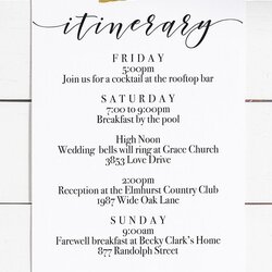 Printable Wedding Itinerary Free Download Weekend