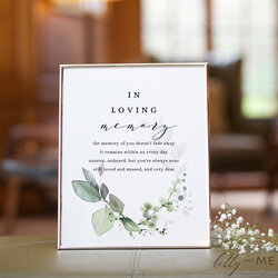 Marvelous Leaf Gold In Loving Memory Printable Template Memorial Table Sign Templates Demo