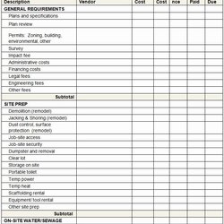New Home Construction Budget Template Excel