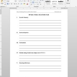 Very Good Public Relations Plan Template Word
