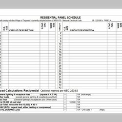 Free Panel Schedule Template Excel Sample For Residential