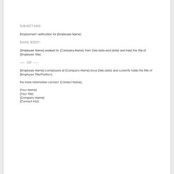 Preeminent Letter Of Employment Verification Email Template Word