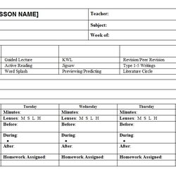 Excellent Lesson Plan Word Template Sample