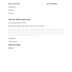 Lease Termination Form Printable Forms Letter Template Terminate Blank Edit