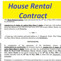 Excellent House Rental Contract Free To Print Doc And Sample Contracts Philippines Templates