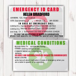 Terrific Emergency Identification Card Template Medical Condition In Case Of Printable Visit Cards