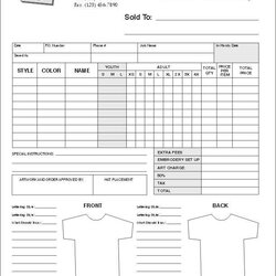 Marvelous Embroidery Order Form Template Shirt Templates Invoice Printable Custom Business Machine Board