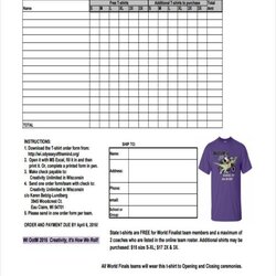 Out Of This World Shirt Order Forms Template Free Blank