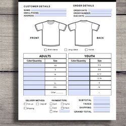 Tee Shirt Order Form Template Word Printable Searches