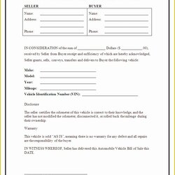 Eminent Free Vehicle Bill Of Sale Template Printable Car Generic Legal Admirable Form