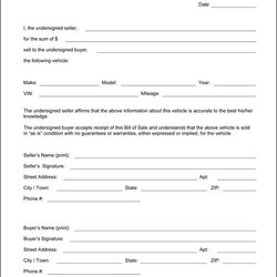Exceptional Free Printable Vehicle Bill Of Sale Template Form Generic Automobile