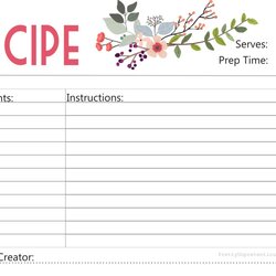 Sterling Free Printable Floral Recipe Card Template Cards Recipes Templates Pages Designs Examples Bride