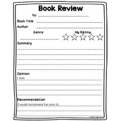 Book Review Template Free By Erin Clark Teachers Pay Grade Writing Worksheets English Kindergarten Subject