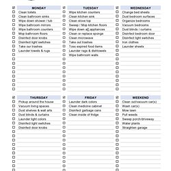 Excellent Weekly Cleaning List Undated Daily House Check Checklist