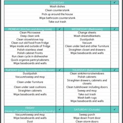 Brilliant Weekly Cleaning Schedule Printable Template Checklists
