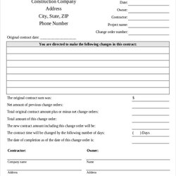 Fine Free Printable Change Order Form Forms Online Construction Template For