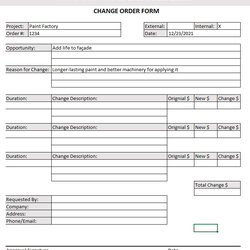 Sublime Free Change Order Form Template For Excel Work Templates Changes Time
