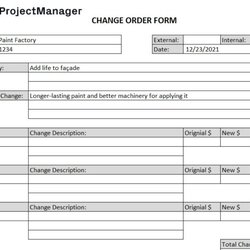 Perfect Free Change Order Form Template For Excel