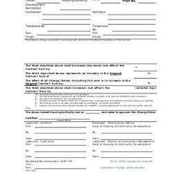 Free Sample Construction Change Order Forms In Word Form Standard