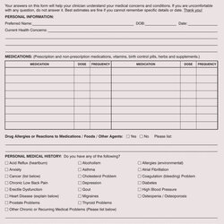 Wonderful Free Template For Medical History Printable Templates New Patient Form