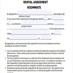 Free Printable Room Rental Agreement Sample Roommate Form