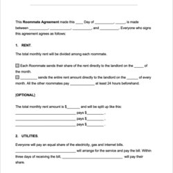 Free Roommate Agreement Template Word Lease Tenant Templates Roommates Agreements Landlord College Sample