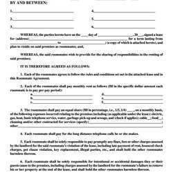 Free Roommate Agreement Templates Forms Word Rental Template Room Printable Letter Form Sample Rent Contract