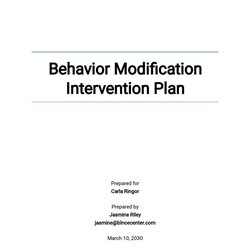 Preeminent Behavior Modification Intervention Plan Template Free Google