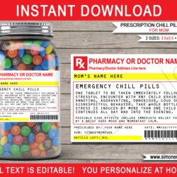Very Good Template Free Printable Blank Prescription Label Gag Hot Mom Chill Pills Jar Labels