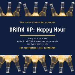 Free Custom Printable Happy Hour Invitation Templates Bottles Masquerade Blue Yellow Beer