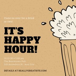 Spiffing Happy Hour Invitation Template Brown Illustrated Beer Keg
