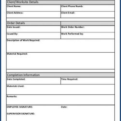 Admirable Free Printable Work Order Form Template Templates Sample