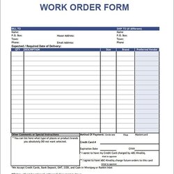 Capital Work Order Template Free Download Form