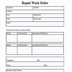 Exceptional Work Order Form Template Free In Repair