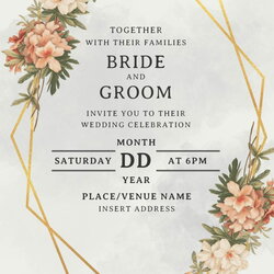 Fantastic Greenery Geometric Wedding Invitation Templates Editable With Ms Word Sparkling Gold