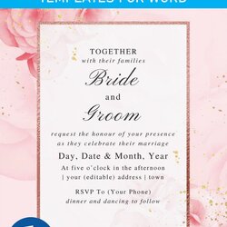 Super Free Pink Rose Wedding Invitation Templates For Word Cover