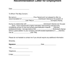 Admirable Free Job Recommendation Letter Template With Samples Word Employment Fit