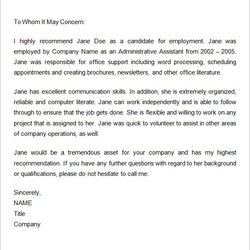Recommendation Letters For Employment Download Free Documents In Letter Reference Employee Job Referral