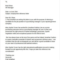 Free Sample Reference Letter Templates In Ms Word Employment Format