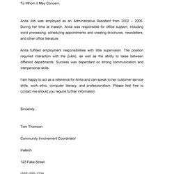 Preeminent Letter Of Employment Reference Recommendation From Manager Template
