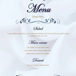 Outstanding Dinner Party Menu Template Printable Free Templates