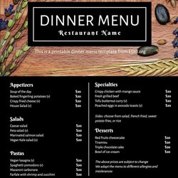 Perfect Free Printable Dinner Menu Templates Customize Party Template Restaurant