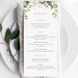 Out Of This World Floral Dinner Party Menu Card Editable Template Instant Download Rustic