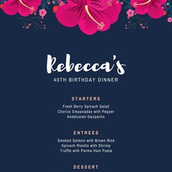 Splendid Free Printable And Dinner Party Menu Templates Dark Blue With Floral Vector
