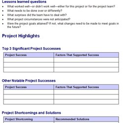 Project Lessons Learned Template Sample Doc Word