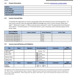 Best Lessons Learned Templates Excel Word Template